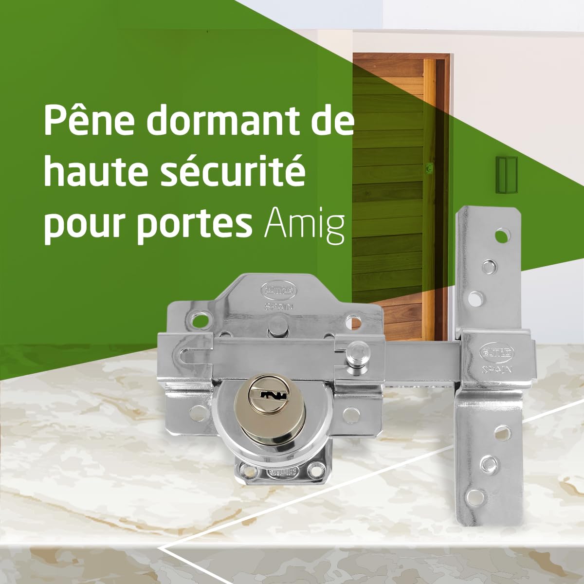 Amig - Serrure | Verrouillage de superposition | 90 x 154 mm | Chrome brillant | Cylindre de sécurité 50 mm à 6 broches | Loquet d'ouverture | Système antibumping et protection contre les pics