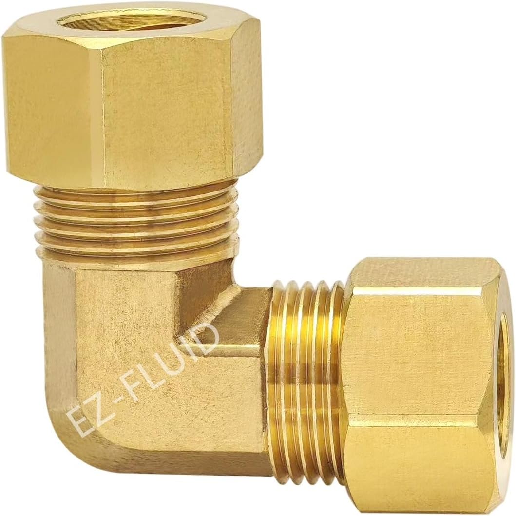 (10) EZ-Fluid 1/4" Compression 90 Degree Elbow,Lead-Free Brass Union Coupling Fittings Connector,Compression Tube Fitting Safe for Drinking water Plumbing