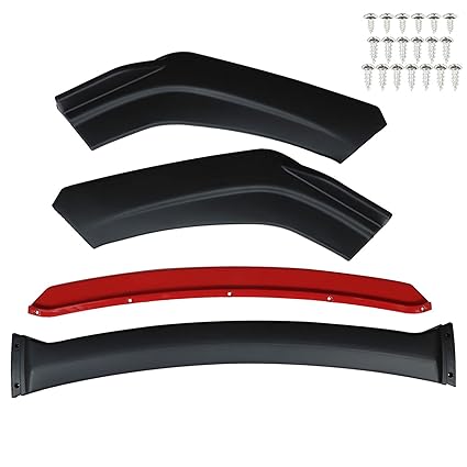 AUTO MT JDM Sports 4pcs RED+Black Car Front Bumper Splitter, Universal Durable Car Front Lip Chin Bumper Body Kit Universal Front Bumper Lip Splitter Protection Splitter Spoiler