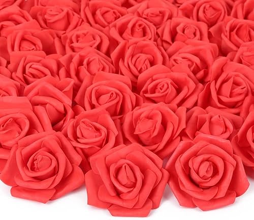 Cabezas de rosas artificiales, 100 cabezas de flores artificiales de espuma roja para ramos de boda, centros de mesa, arreglos, fiestas, baby