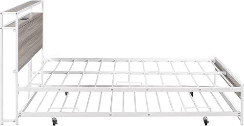 Miniatura 9 de Harper & Bright Designs Cama de plataforma Queen con nido y puertos USB, marco de cama Queen de metal con cabecera de almacenamiento y soporte de
