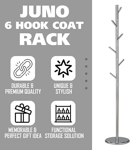 Miniatura 7 de Kings Brand Furniture - Perchero de metal con 6 ganchos color cromado