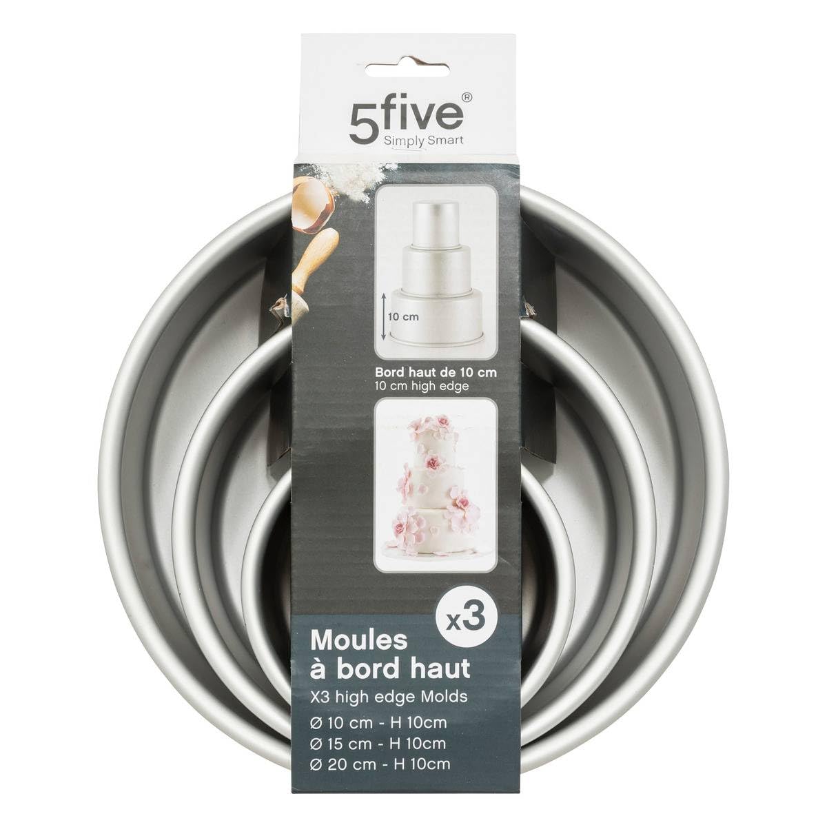 5five - lot 3 moules à gâteaux bord haut en aluminium