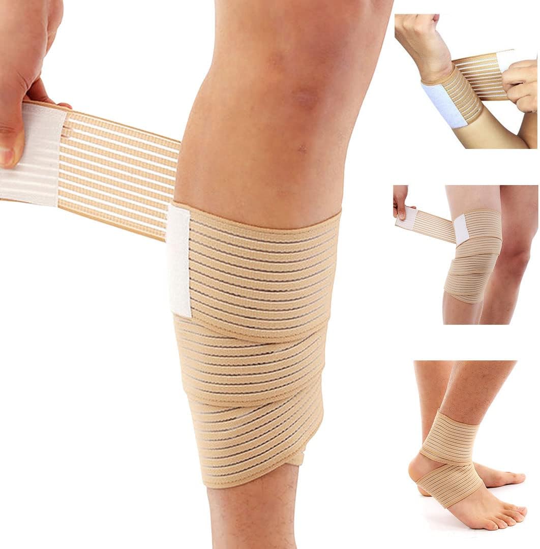 Dr Trust USA 338 Compression Bandage Wrap Elastic Tape for Knee, Elbow, Hand, Wrist, Ankle, Foot Pain Relief & Support, Beige, Universal, 1 Pair
