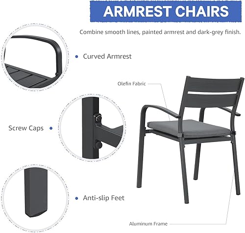 Miniatura 4 de Soleil Jardin Sillas de comedor de aluminio para exteriores de 4 piezas con cojines, sillas apilables para balcón, jardín, patio, acabado gris