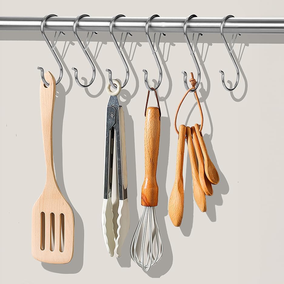 Paquete de 6 ganchos en S resistentes con hebilla de seguridad, ganchos en S de metal inoxidables de 3.5 pulgadas para plantas colgantes, utensilios