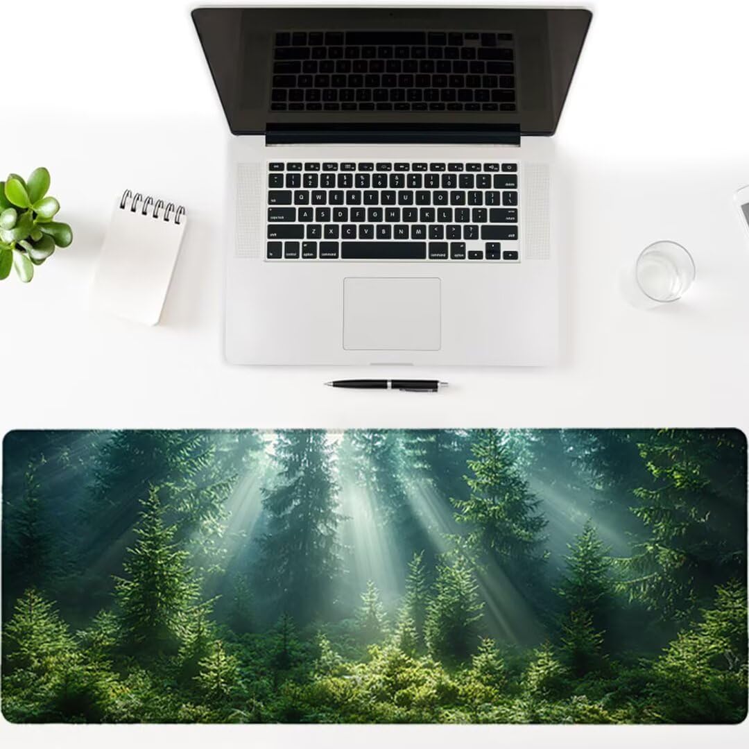 Podkładka pod mysz do gier XXL - 1600x800x3mm - leśna duża antypoślizgowa mata na klawiaturę biurową ze zszytymi krawędziami, duża podkładka pod mysz do gier w biurze i domu, poprawia prędkość-35481