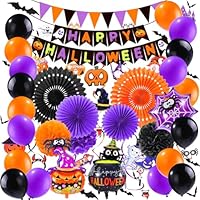 DTYDECLE Halloween Balloon Decoration Set, 97pcs Happy Halloween Banner Balloon Paper Fans Party Decoration for halloween Party Decor Props