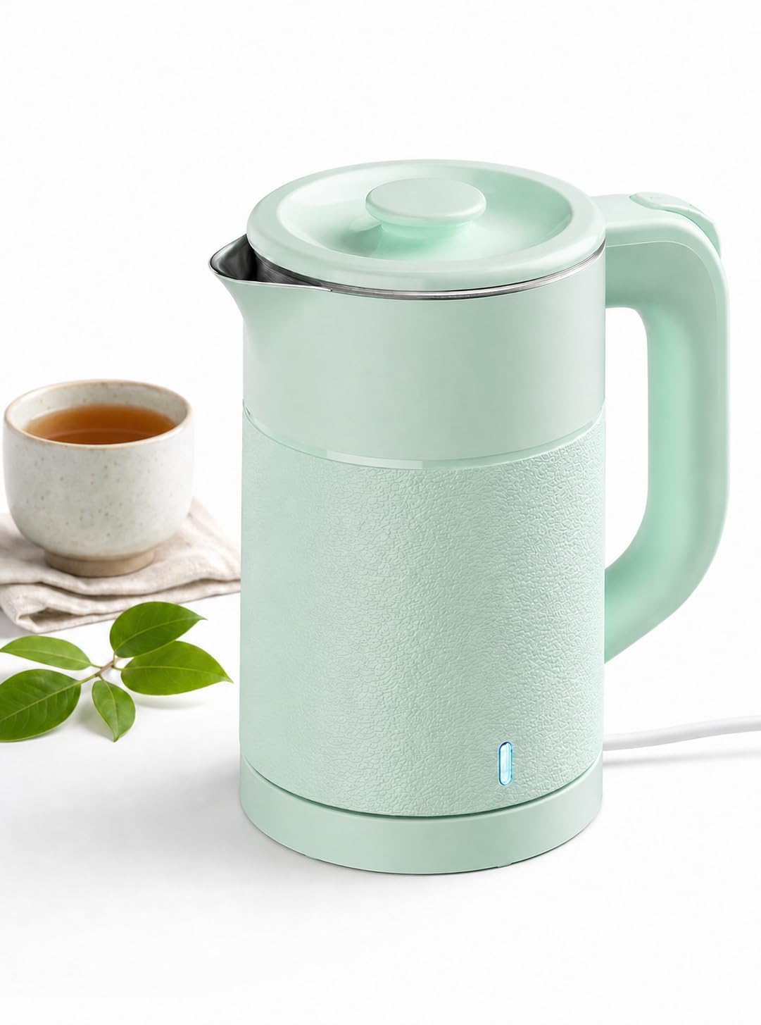 Tuehakny Small Electric Kettle 0.8L, 600W, 304 Stainless Steel Inner, Green
