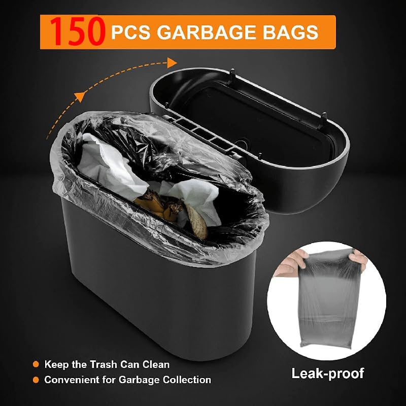 Image of Leak-Proof mini car Trash can, 150 Garbage Bags, with lid, can be Placed on the Desk or Hung, Perfect car Accessory!