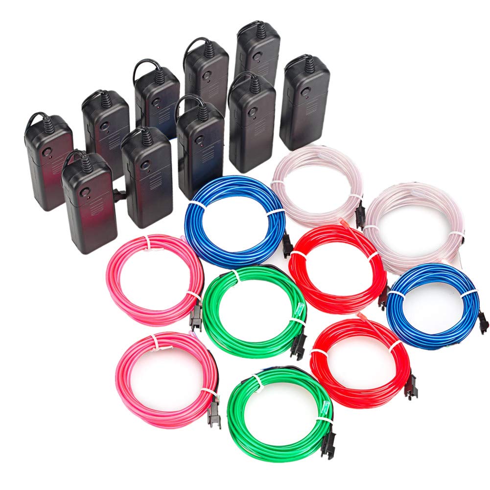 10 x 1m EL Wire EL Kabel Neon Beleuchtung leuchtschnur Neon Beleuchtung Draht Lichtschlauch Leuchtschnur für Weihnachtsfeiern Rave Partys Halloween Kostüm Blau Rot Rosa Weiß Grün