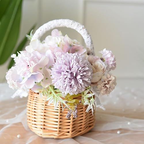 Miniatura 2 de Homoyoyo Cesta cesta 2 piezas mimbre mimbre mimbre sauce tejido a mano con mango e inserto de plástico huevos de Pascua dulces boda para jardín