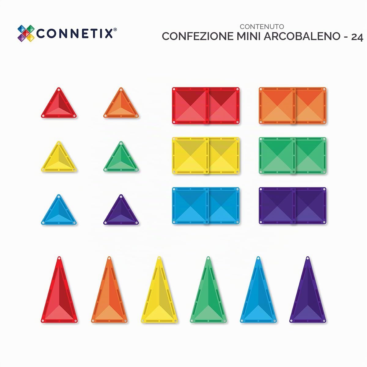 CONNETIX Piastrelle Magnetiche Arcobaleno Pacchetto Mini, 24 Pezzi