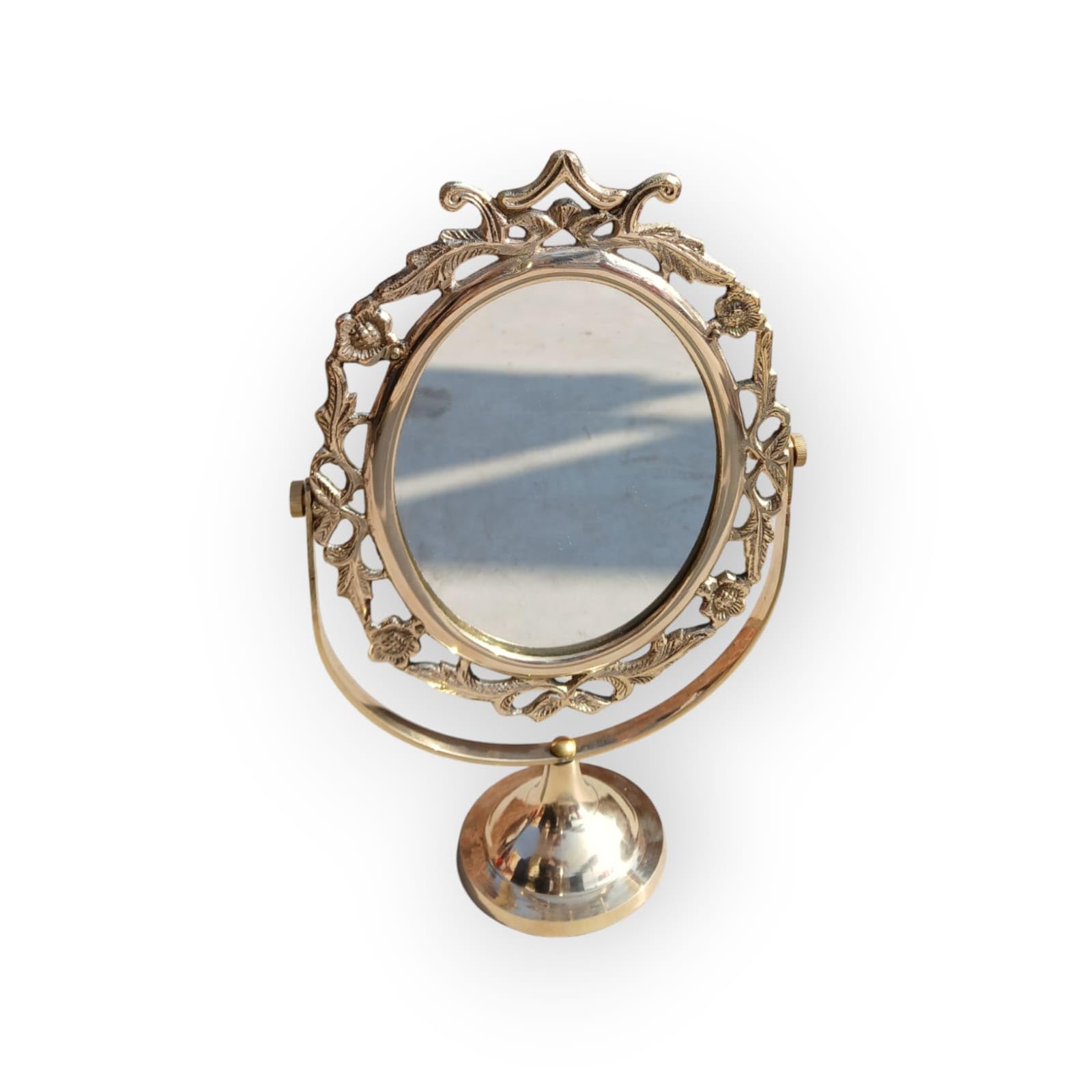 Handcrafted Brass Frame Double Side Table Mirror (Gold)-image-48
