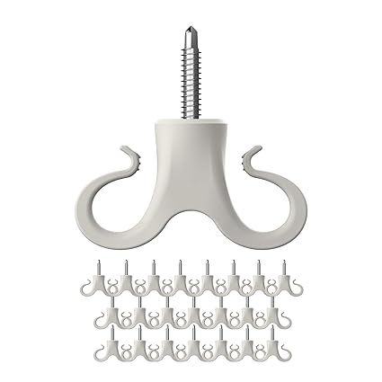 Pack of 22 Q-Hanger and Screws Home Christmas Lights Hanger Hooks Indoor and Outdoor, for Garage New Year Parties, Easy Release Wire and Fairy Led Lights, Widthwise Screw Double Hook Design ,White