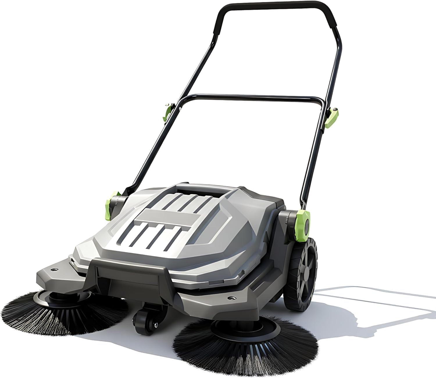 Manual Walk-Behind Floor Sweeper - 25.6" Wide Sweeping Path, 5-Gallon Waste Container, Adjustable Foldable Handle for Yard/Garage/Patio