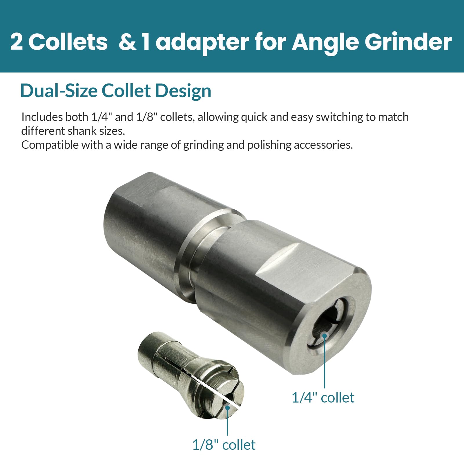 Adapter szlifierki kątowej do szlifierki matrycowej, gwint 5/20.3 cm-11 do tulei zaciskowej 1/10.2 cm, z 5 tarczami szlifierskimi 5.1 cm, odpowiednie do polerowania metalu, drewna i kamienia
