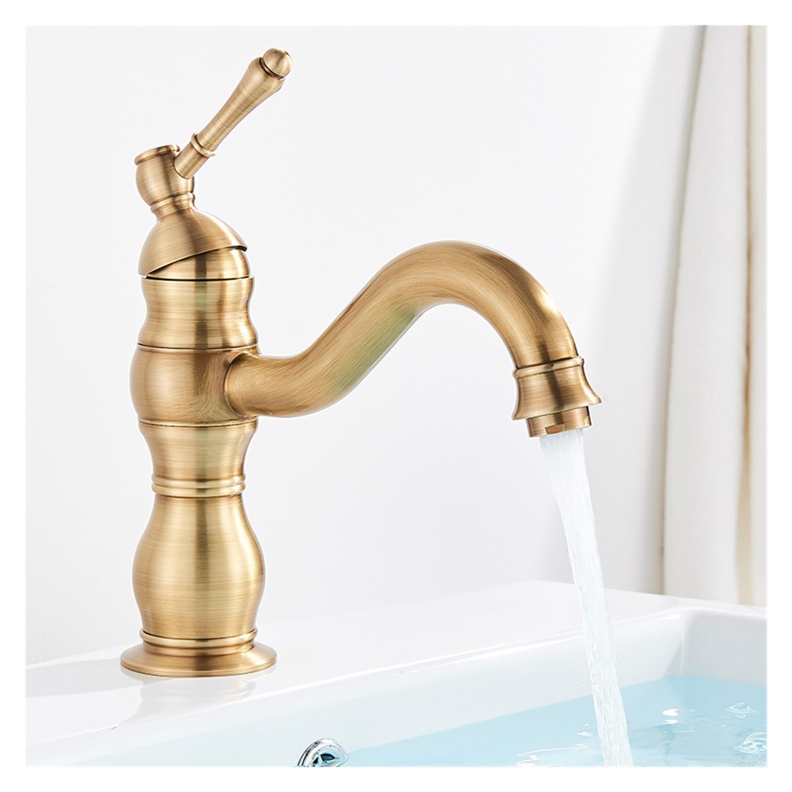 Mitigeur de lavabo en laiton antique robinet rotatif eau chaude et froide