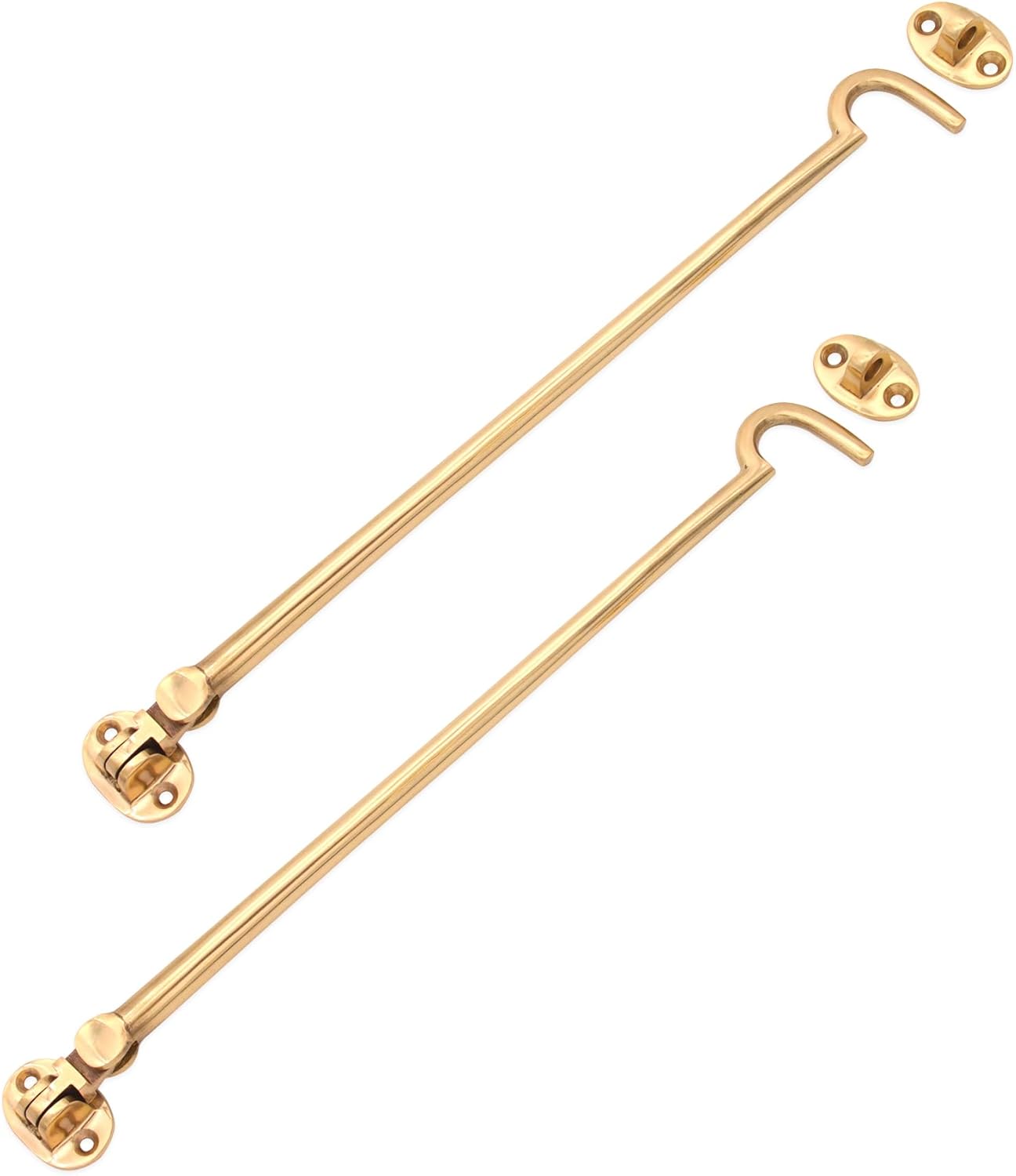 Pack of 2 x 12" (300mm) Heavy Duty Brass Cabin Hook & Eye Silent Catch/Latch/Holder/Back Gate/Shed/Patio Door in Various Finishes (Polished Brass)