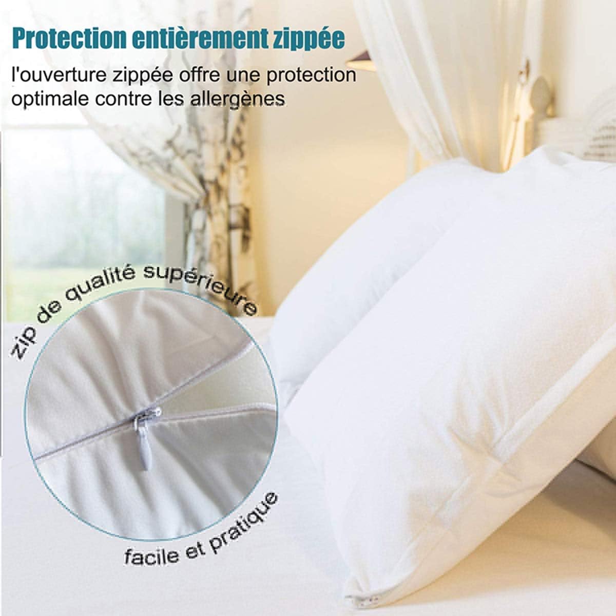 RICHAIR, Pillow Protector 65 x 65 cm Set of 2 Waterproof, Pillow Case with Zip, Breathable and Anti-Bug & Dust Mite - Image 4