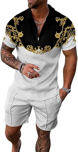Miniatura 33 de Conjunto deportivo de 2 piezas para hombre, conjunto de pantalones cortos de verano de moda, camiseta polo casual de manga corta y pantalones cortos