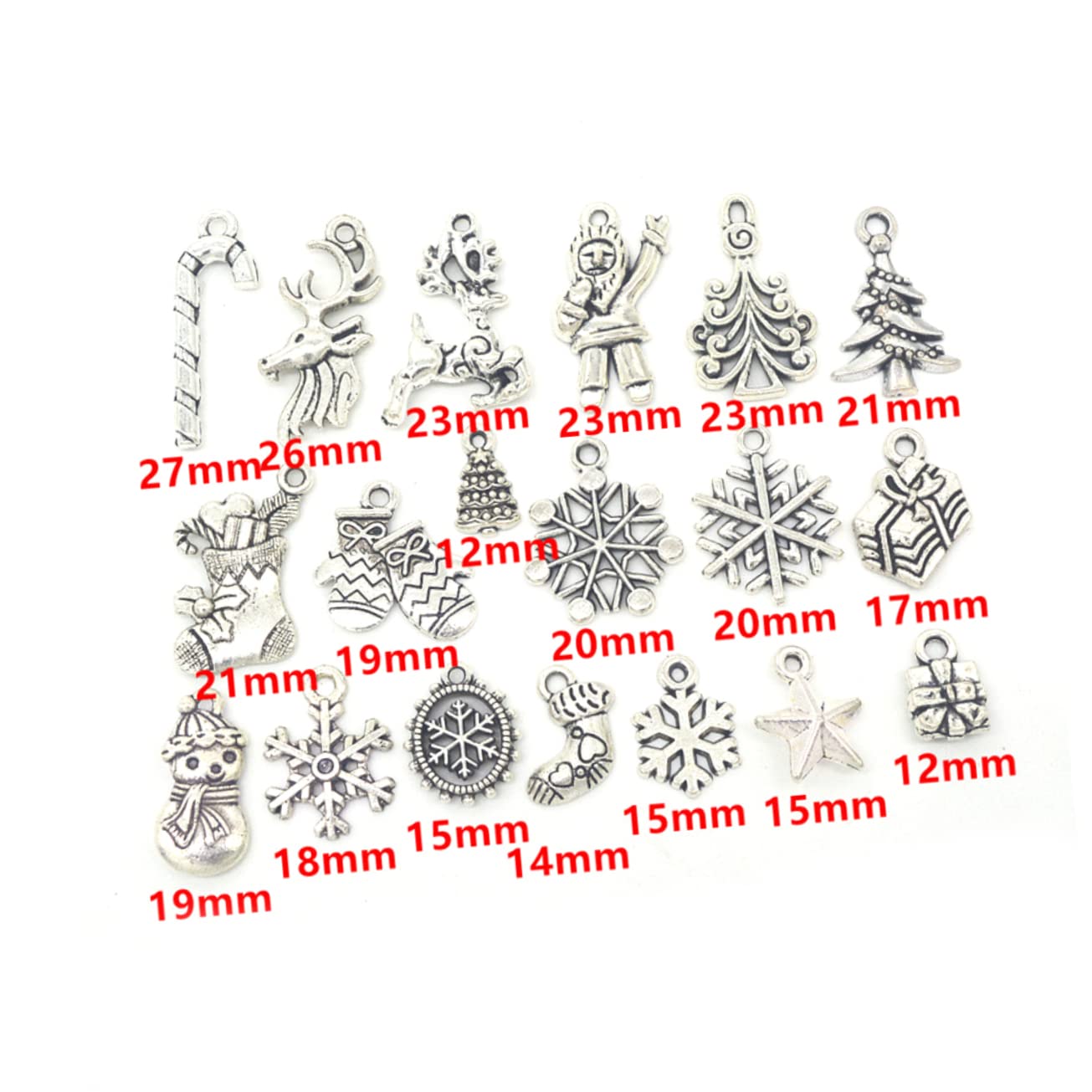 Milisten 19pcs Christmas Tree Charms DIY Alloy Christmas Pendant Candy Cane Stocking Festive Decor, Silver, Medium - Image 2