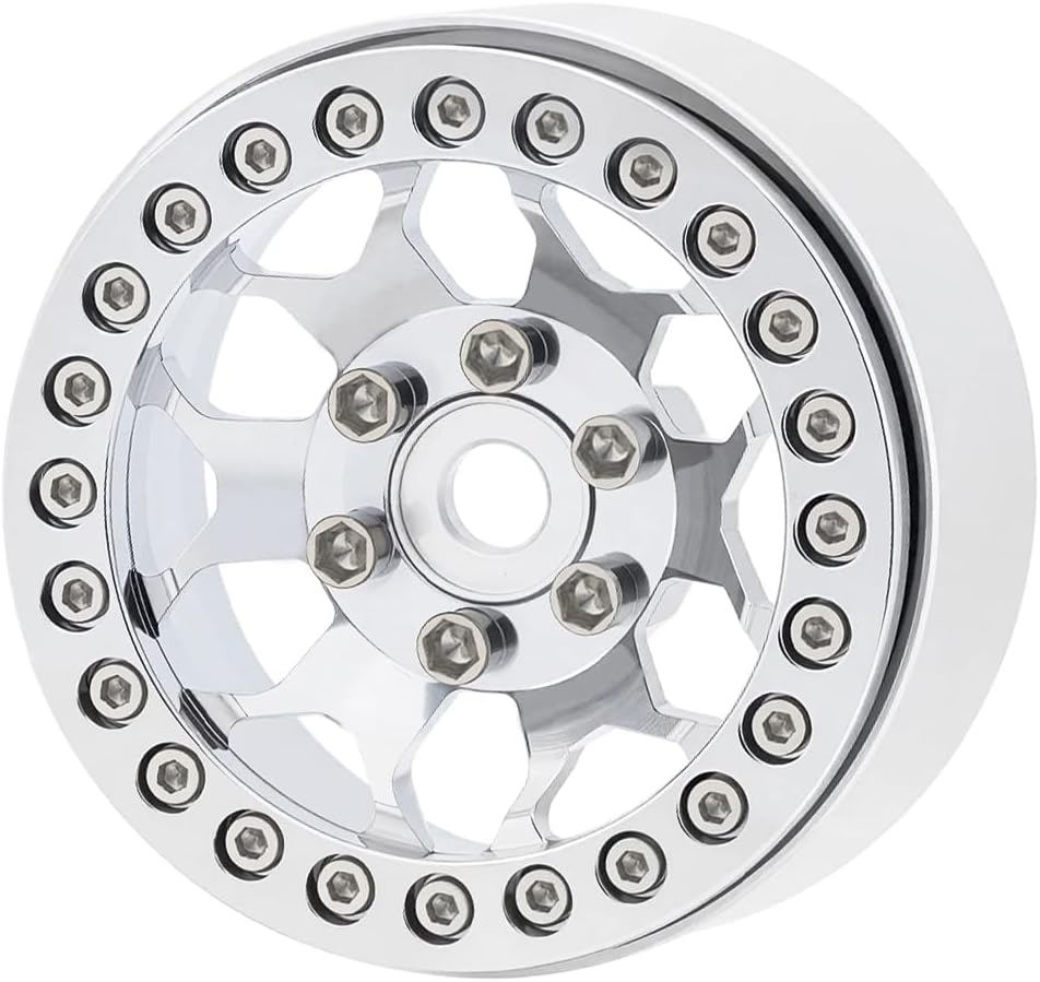 4PCS Chrome Aluminum 1.9 Inch Beadlock Wheels Hubs for 1/10 Axial Wraith RR10 YETI SCX10 90046 AXI03007 D90 TRX4 VS4-10 Gen8 MST CFX RC Crawler Car