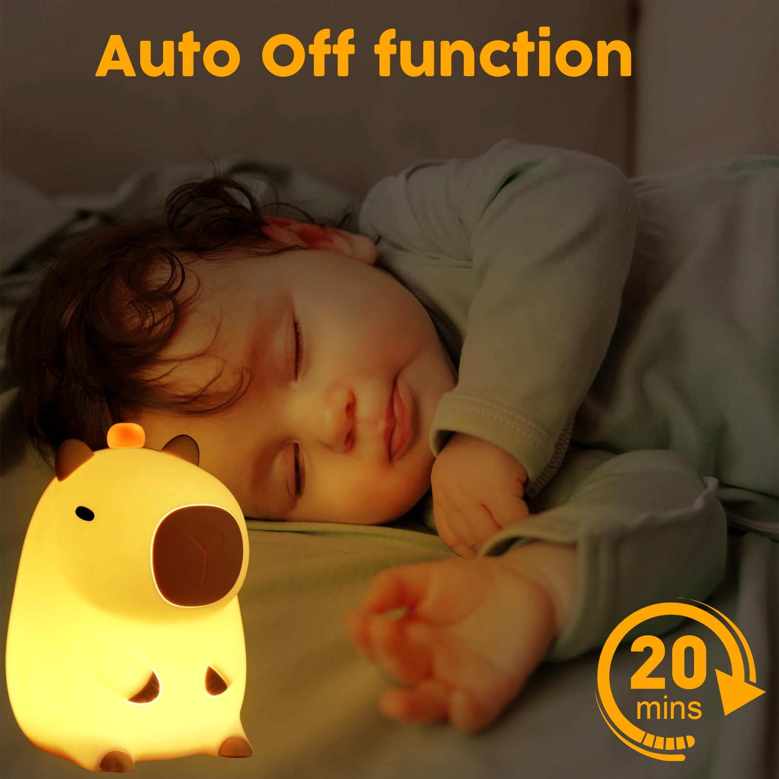Auezona Luce Notturna Bambini, Capibara Lampada Touch, luce morbidosa Ricaricabile da USB Regolabile con Timer, Silicone Lampada Notturna per Bambini, Luce Notturna Neonato Cameretta Bambina Regalo