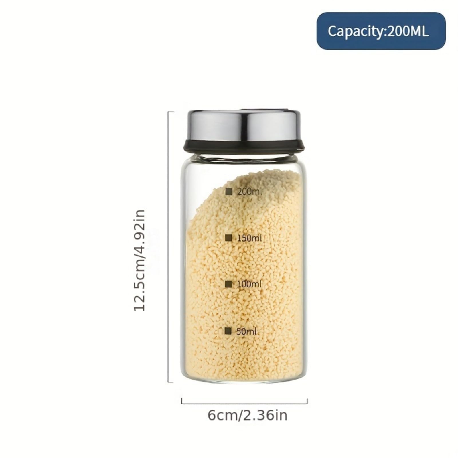 Gewürzdosen aus Glas Anzug, Gewürzdosen mit Drehdeckel für Salz, Pfeffer, Chilischoten, praktisch als Küchenorganisator zum Grillen, Kochen und Würzen (200ml, vierteiliges Set)