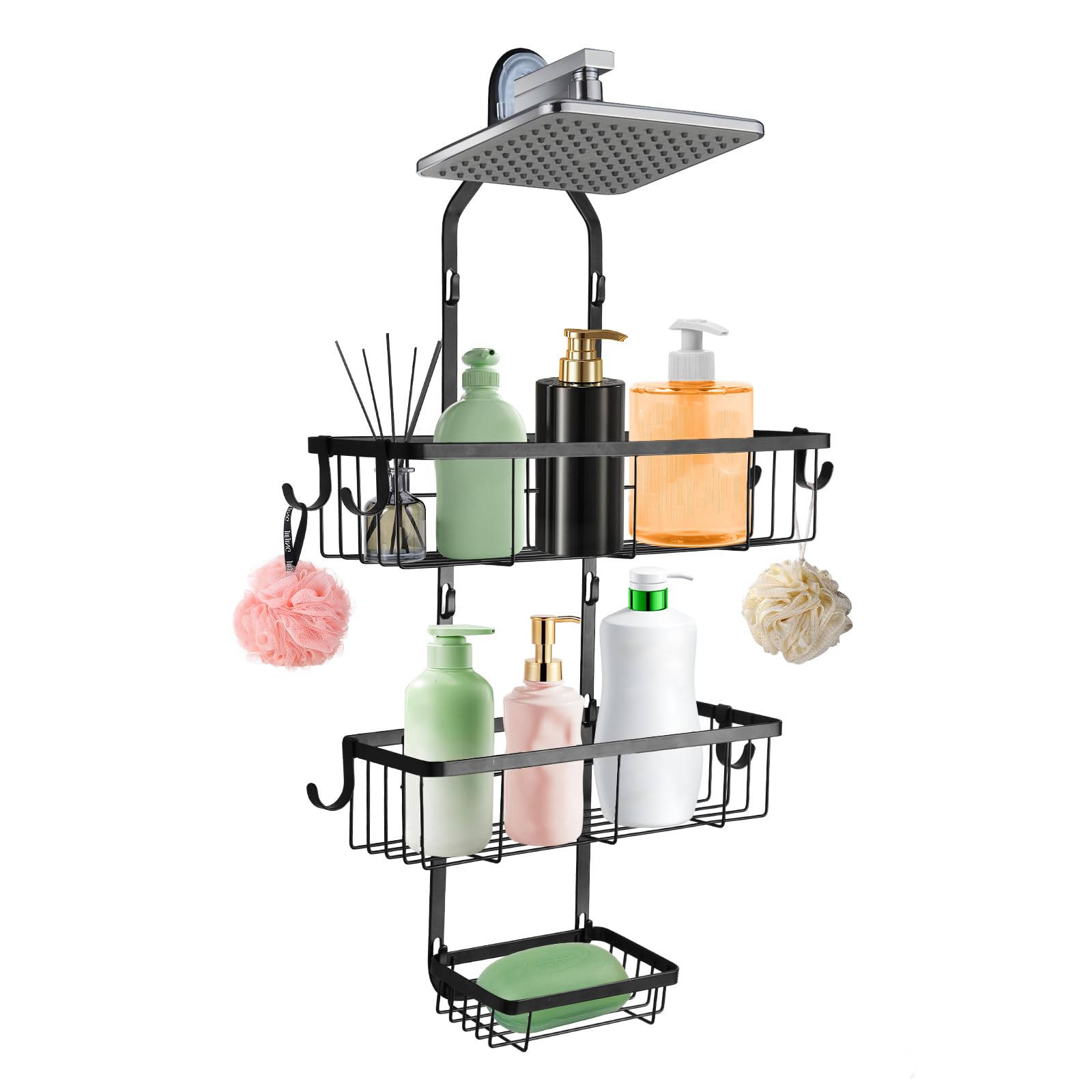 HMIEPRS Shower Caddy Hanging Over Shower Head Height Adjustable No Drilling Bathroom Hanging Shelf Organizer Rustproof Shower Caddy