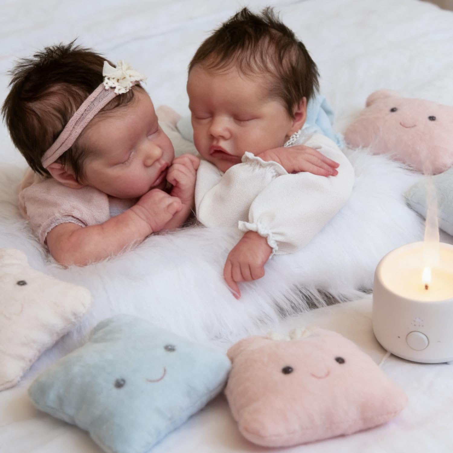 Reborn Babypuppen Silikon Ganzkörper Zwillinge 45,7 cm Realistische Babypuppen Mädchen Weiches Vinyl Real Life Babys Puppe Schlafen Lebensechte Neugeborene Babys Zwillinge Puppe für Kinder