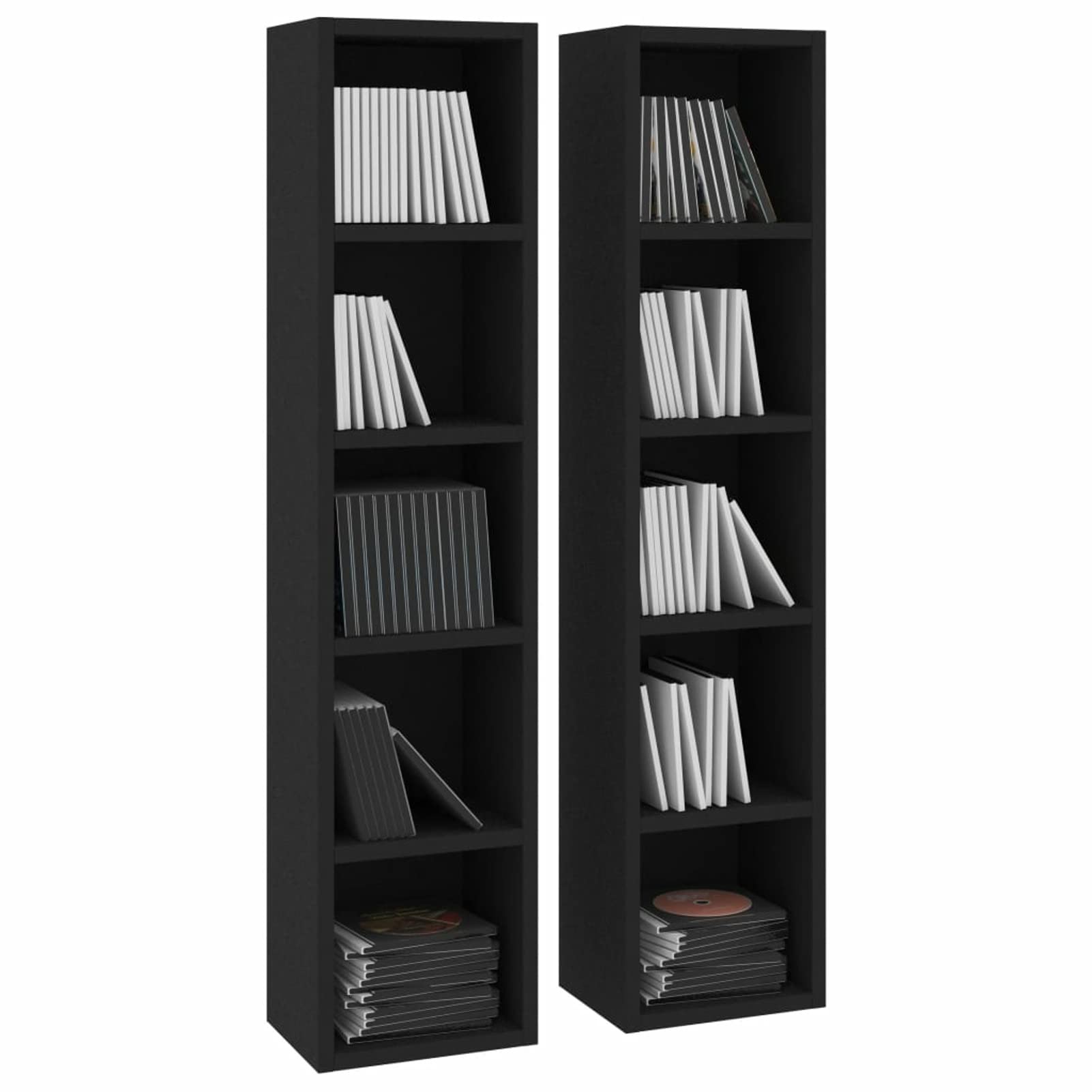 Estantería para CDs, Vitrinas para Colecciones De Pie, Estanterias, Vitrina para Perfumes, Mueble CD, Mueble Estanteria, 2 Unidades Negro aglomerado 21x16x93,5 cm