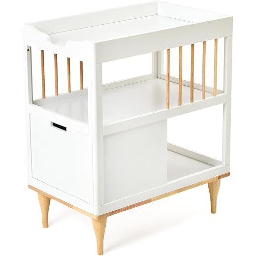 Mi Arcus Rubber Wood White Baby Diaper Changing Table for Girls Boys Kids Infants Toddlers