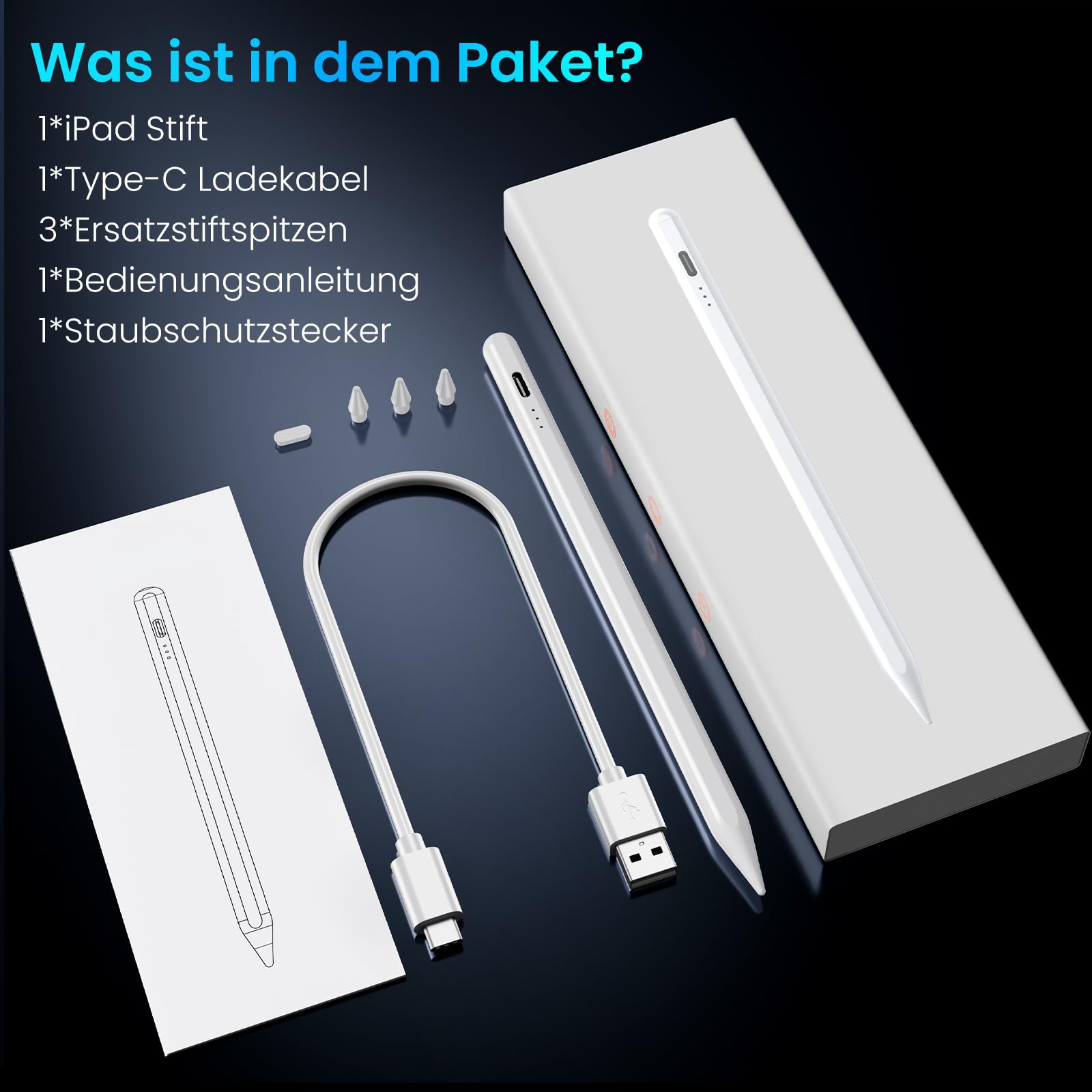 Variglas Stift für iPad 2018-2026 - 2X Schnellladung, kompatibel mit iPad 6~11th,Pro 11"/12.9"/13",Air 3~5th,Air 11"/13",Mini 7/6/5th, Magnetischer Haftung, Palm Rejection & Neigung-Neues Upgrade
