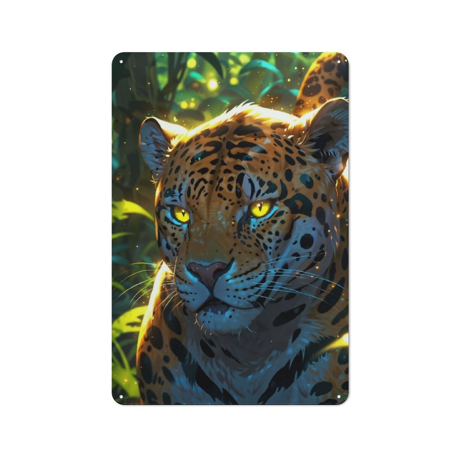Junmoney Mystical Jaguar In Jungle Metal Gift Sign 30X20cm, Decorative Room Wall Plaque For Bedroom, Kitchen, Office Or Living Room