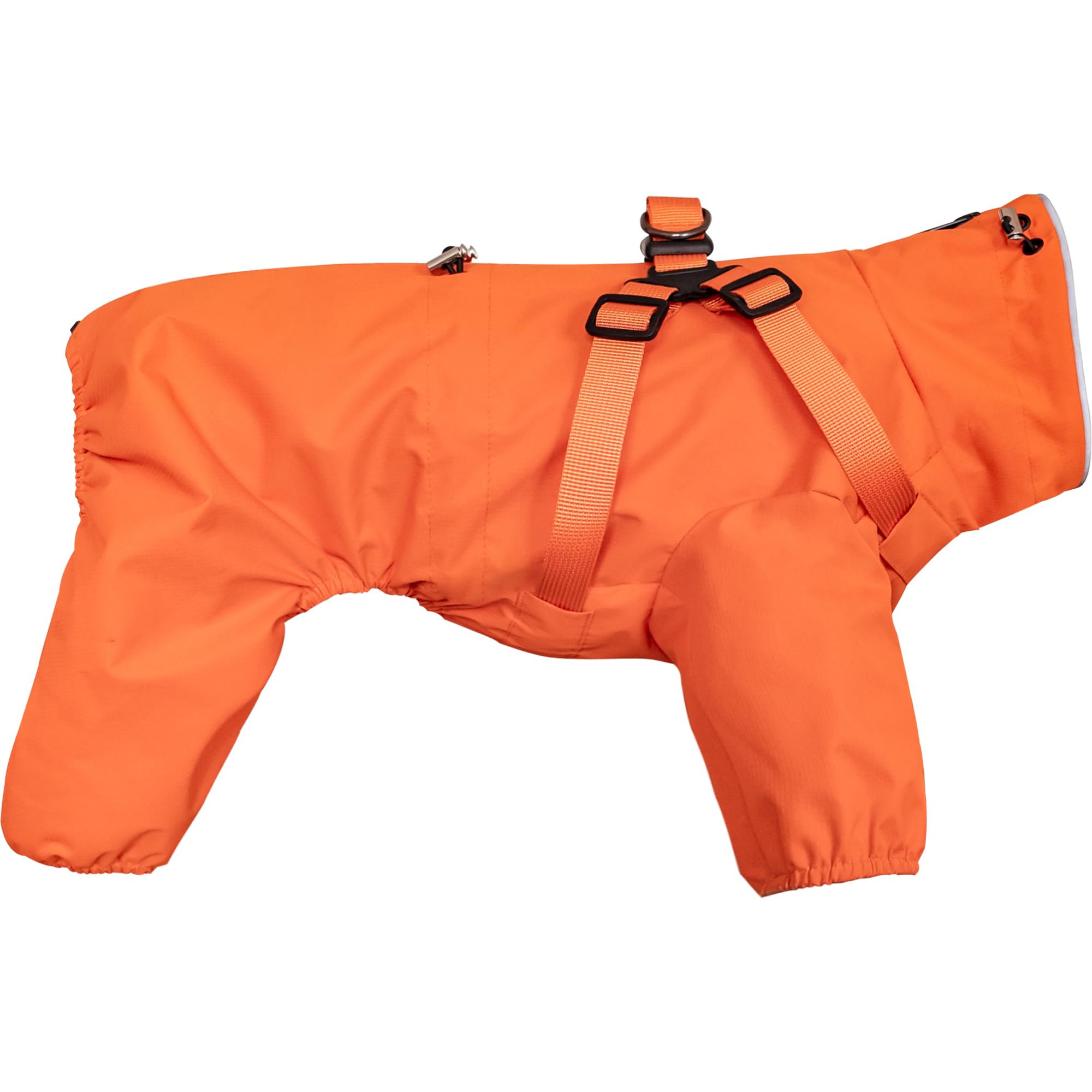 Mile High Life Waterproof Dog Raincoat, Full Coverage Small Dog Rain Coat with Harness, Adjustable 4 Legs Puppy Rain Jacket with Reflective Strip and Elastic Cuffs (Orange, X-Small)