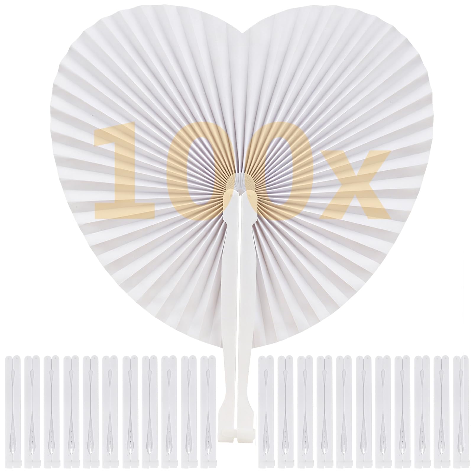 100 Fächer Hochzeit Weiße Vintage Faltfächer als Gastgeschenke | Herz Hochzeitsdeko Fächer Set Fächer zum Bemalen Fächer für Hochzeitsdeko DIY Sommer Party Papierfächer