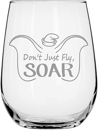 Don't Just Fly SOAR • Copa de vino sin tallo • Vidrio inspirado en Disney • Regalos para amantes de Dumbo • Regalo de coleccionista de elefantes •