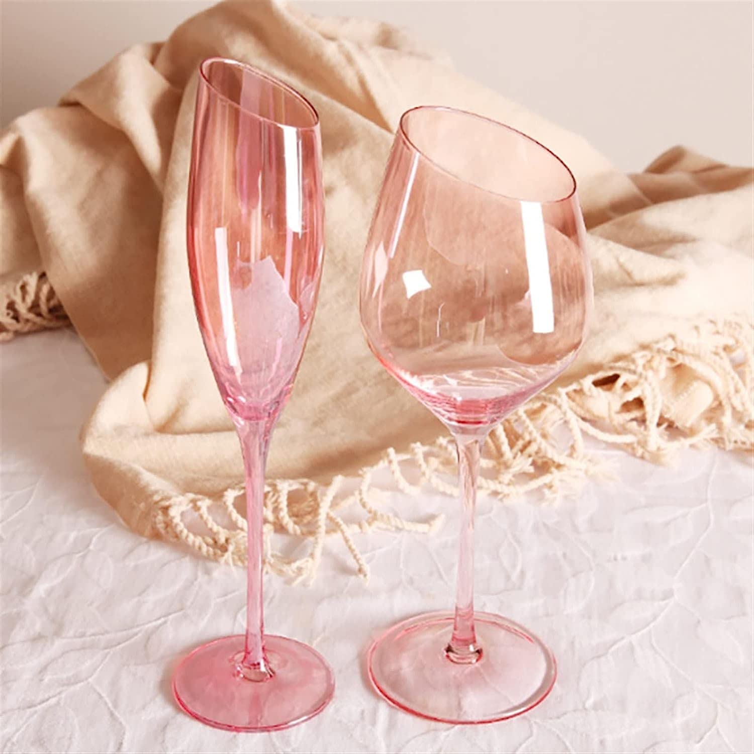 Amazon | ゴブレットグラス ピンク赤ワイングラス 家庭用 背の高い