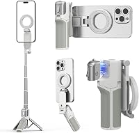 Trepied selfie stick magnetic 4 în 1 AMAZEAR pentru smartphone, mâner pentru cameră foto, telecomandă Bluetooth detașabilă, zoom reglabil, alb 1