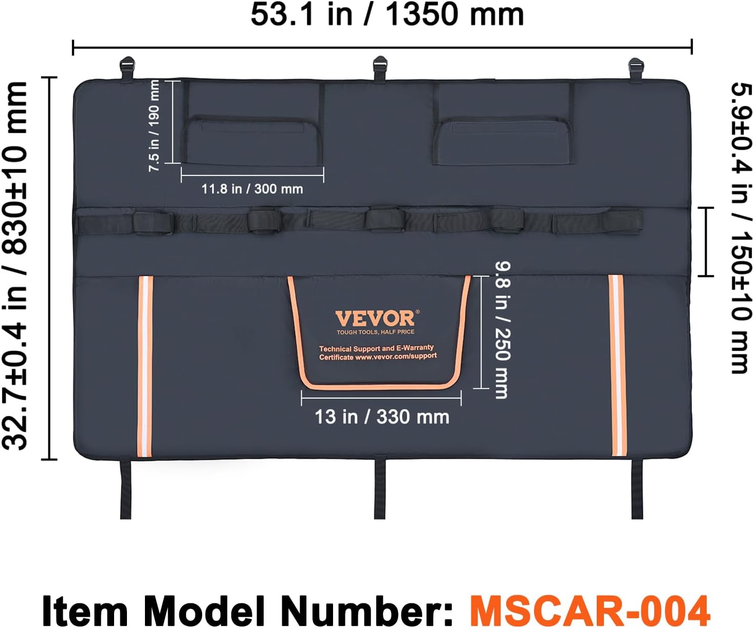 VEVOR Tailgate Bike Pad, 53" Truck Tailgate Pad Carry 5 Mountain Bikes, Tailgate Protection Pad with Reflective Strips and Tool Pockets, Tailgate Pad with Camera Opening for Mid-Size Pickup Trucks
