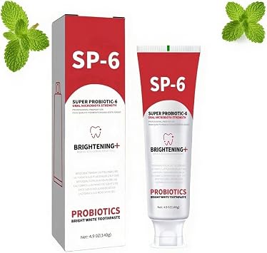 SP-6 Probiotic Whitening Toothpaste - Fluoride Free Natural Mint for Healthy Gums & Fresh Breath, Adult Oral Care