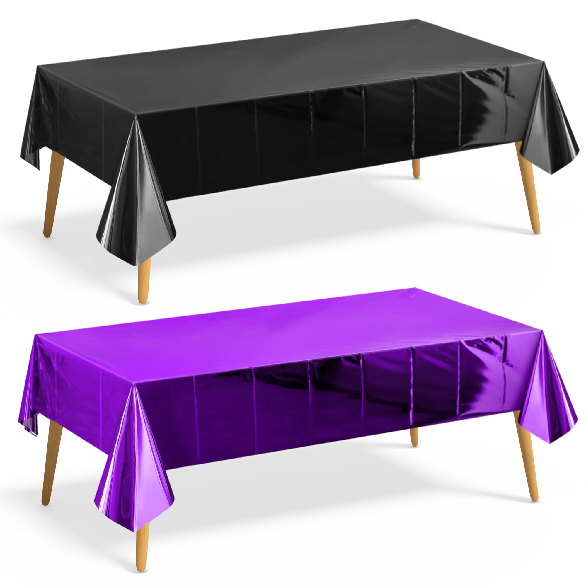Just Shimmer 2 Pieces Black &amp; Dark Purple Foil Tablecloth 54 * 72inch Plastic Birthday Party Table Cloths Disposable Waterproof Table Cover for Halloween Christmas Wedding Graduation Party Supplies