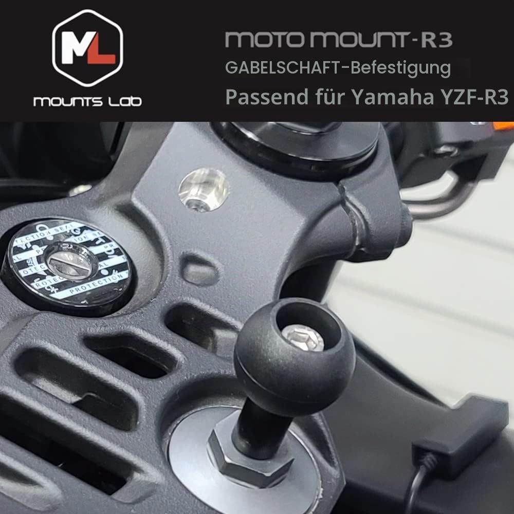 motomount R3 für Yamaha YZF R3 (2016+) Ram Vorbaumutter/Halterung mit 25 mm TPU-Kugel, kompatibel mit Handy/Kamera/GPS-Halterung (Adapter)