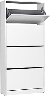 Buyqualia Zapatero Moderno de 4 Cajones, 169x56x34 cm, Capacidad 19+ Pares, Color Blanco, Montaje en Suelo