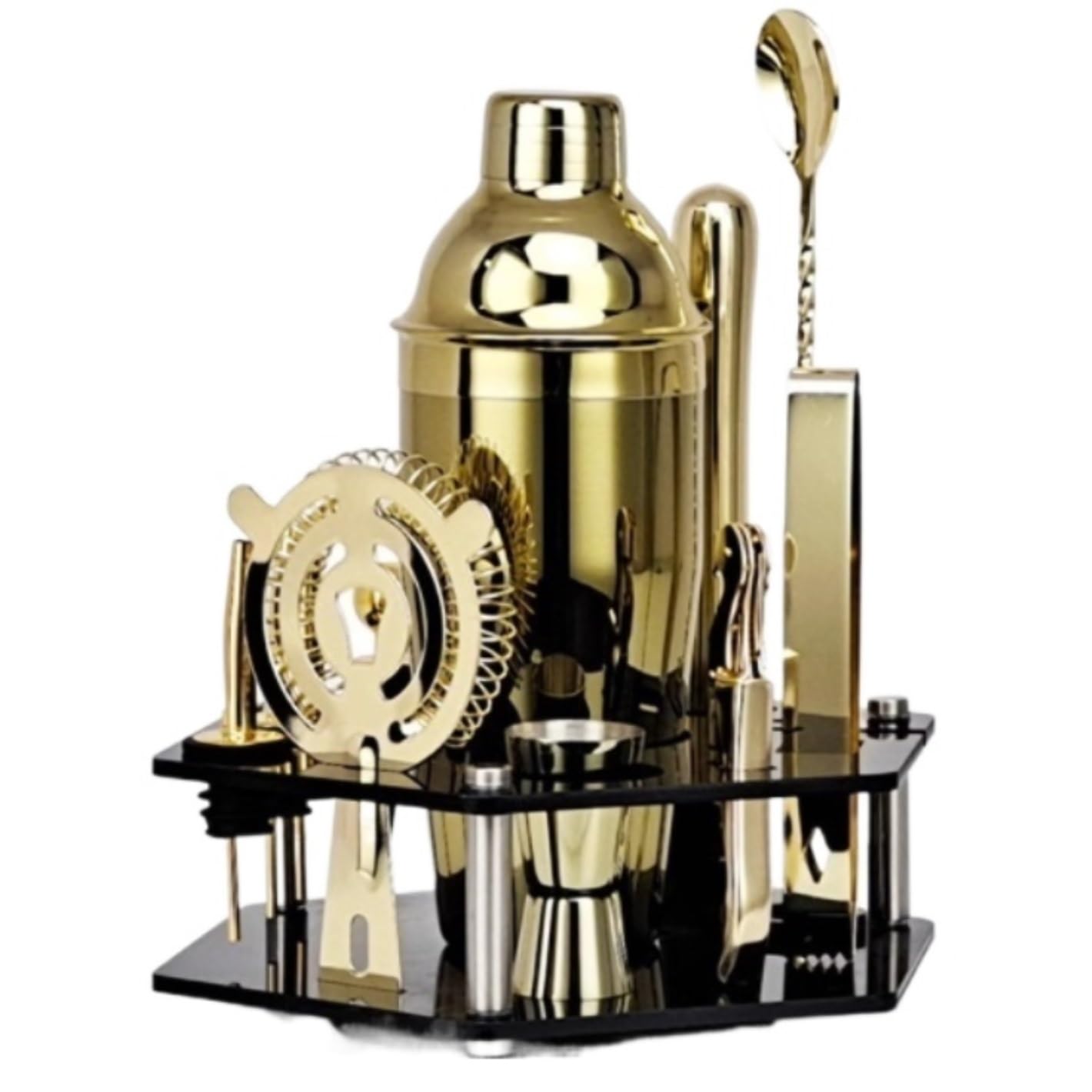Shaker Cocktail Set Cocktail Kit Barman Kit Da Barista Da 750 Ml Set Da 14 Pezzi Per Cocktail In Acciaio Inossidabile Con Supporto Girevole Kit Cocktail (Color : Gold, Size : 750ml)