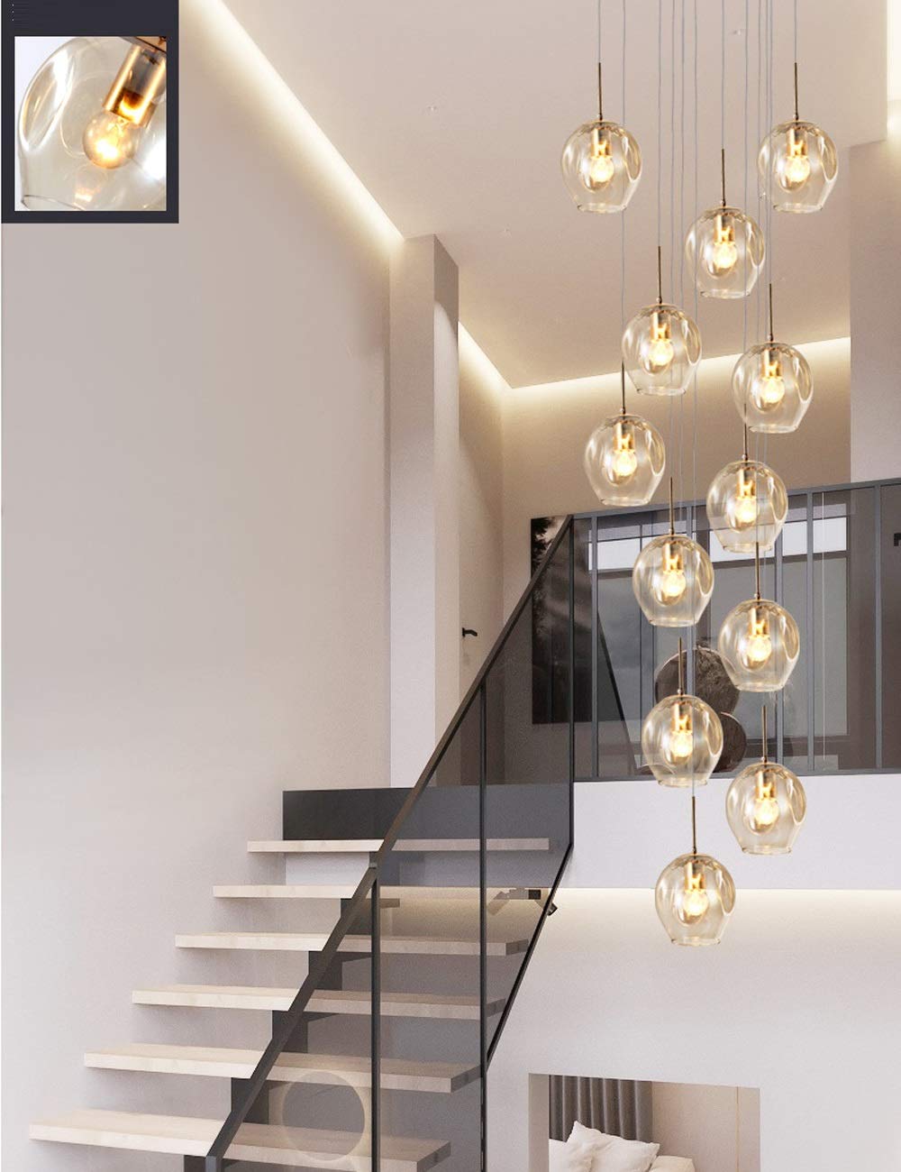 Lustre de luxe à 12 boules de verre design moderne pour villa