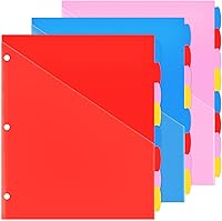 Vista 12 de Separadores de plástico con 5 pestañas con bolsillo frontal transparente, 3 juegos, separadores de bolsillo para carpeta de 3 anillas, separadores