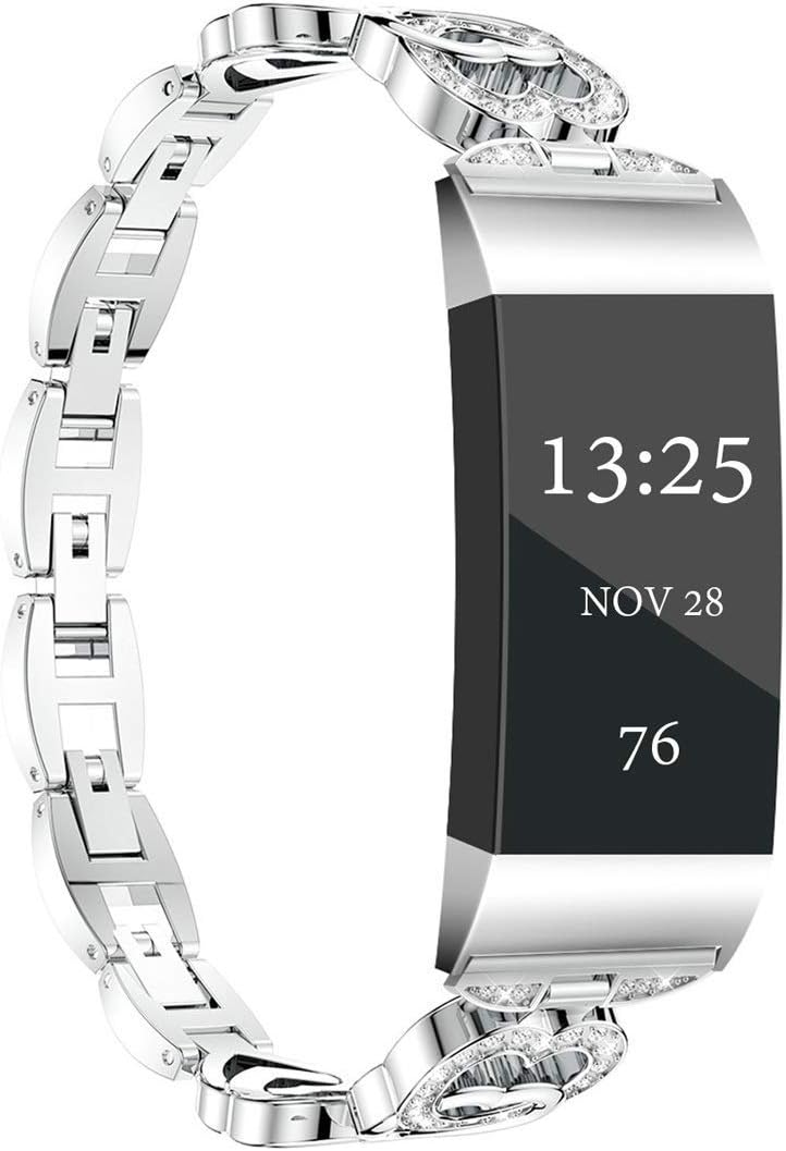 Wekin Replacement Metal Bands Compatible for Fitbit Charge 3/Charge 4/Charge3 SE Women Men, Adjustable Bracelet Wristbands Straps Accessory for Fitbit Charge 3 Fitness Tracker (silver)