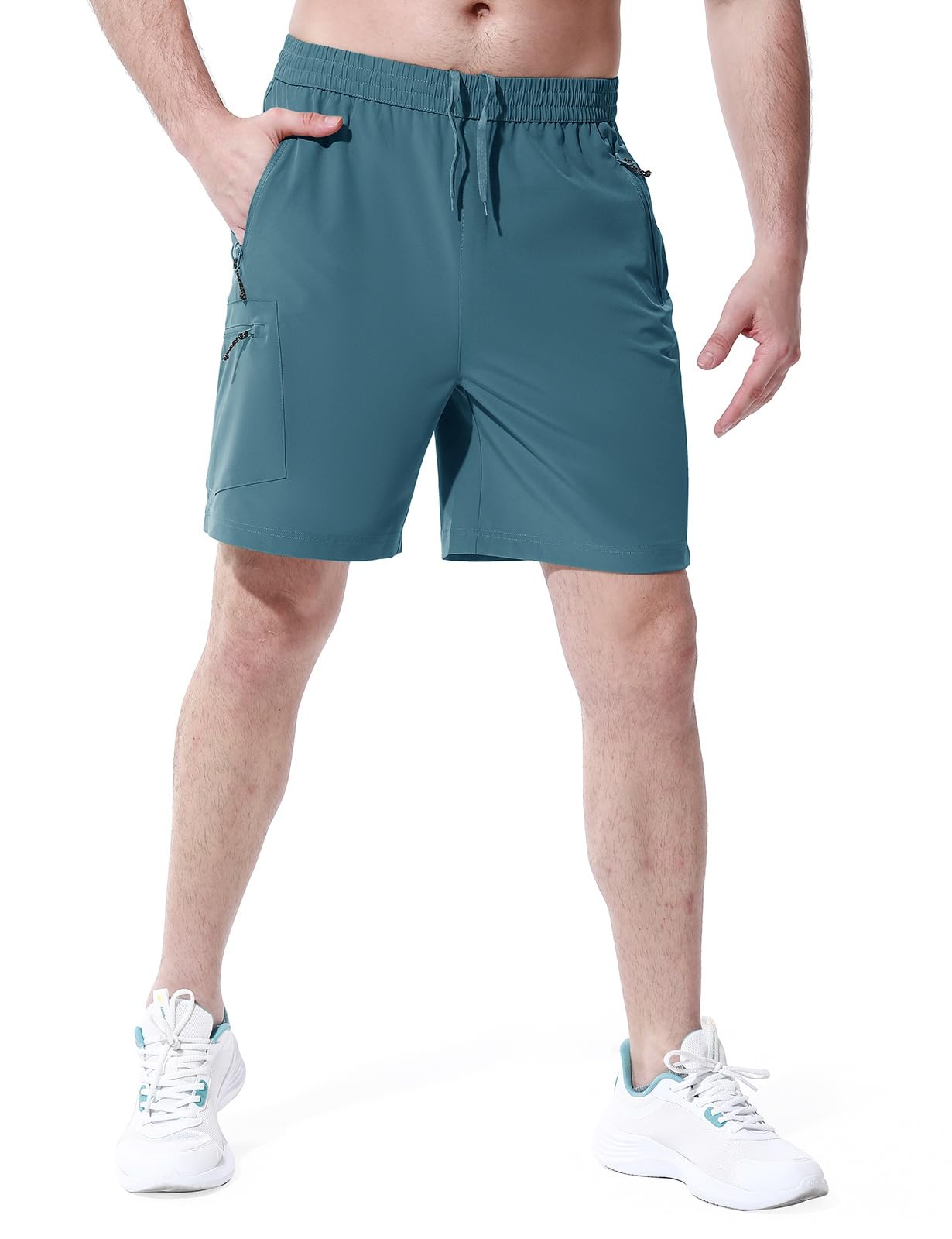 Rdruko Pantaloni corti da uomo, sportivi, elasticizzati, da trekking, estivi, ad asciugatura rapida, con 4 tasche con cerniera